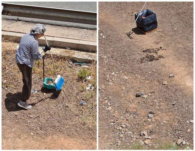 Herminia limpiando el terreno próximo a la calle de Campillo y la vía de circunvalación/TA.